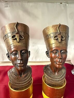 Bronze-Tone Egyptian Nefertiti Bust Decor - Set of 2